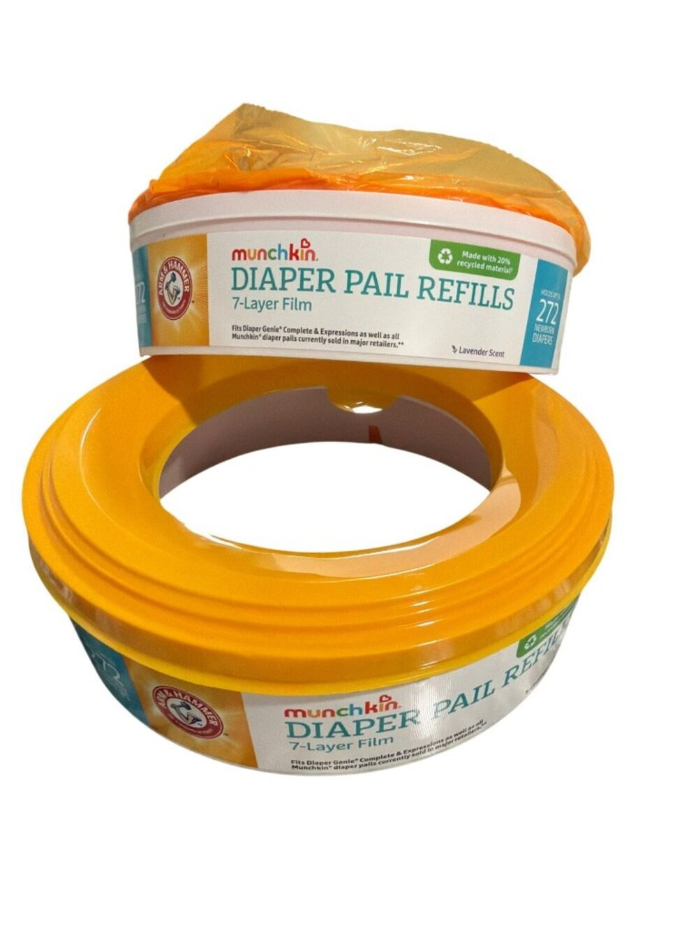 Munchkin Diaper Pail Refills 7-Layer Film Holds Up To 272 Diapers Lavender Scent